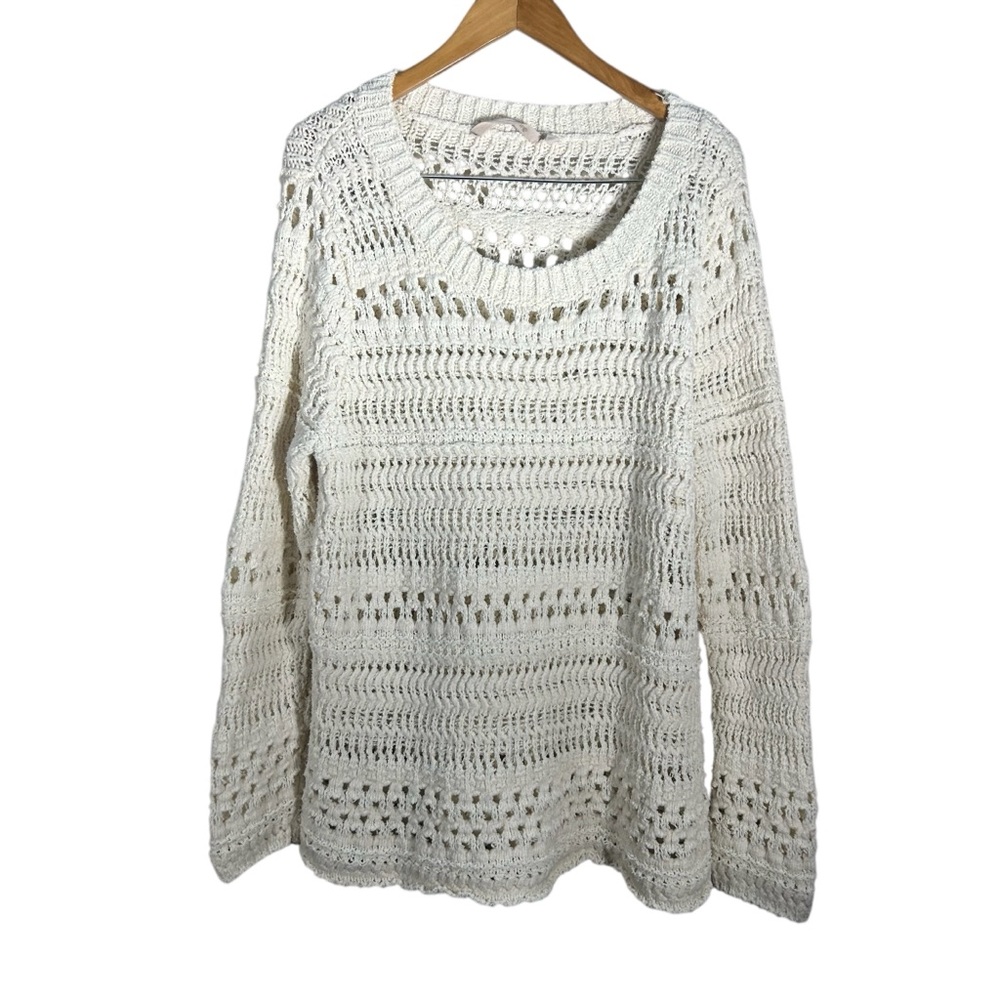 Soft Surroundings Cream Crochet Open Knit Scoop Neck Sweater Size XL